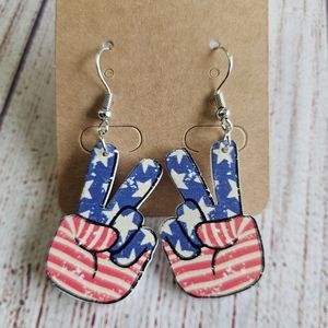 New Patriotic Hand Peace Sign Dangle Earrings